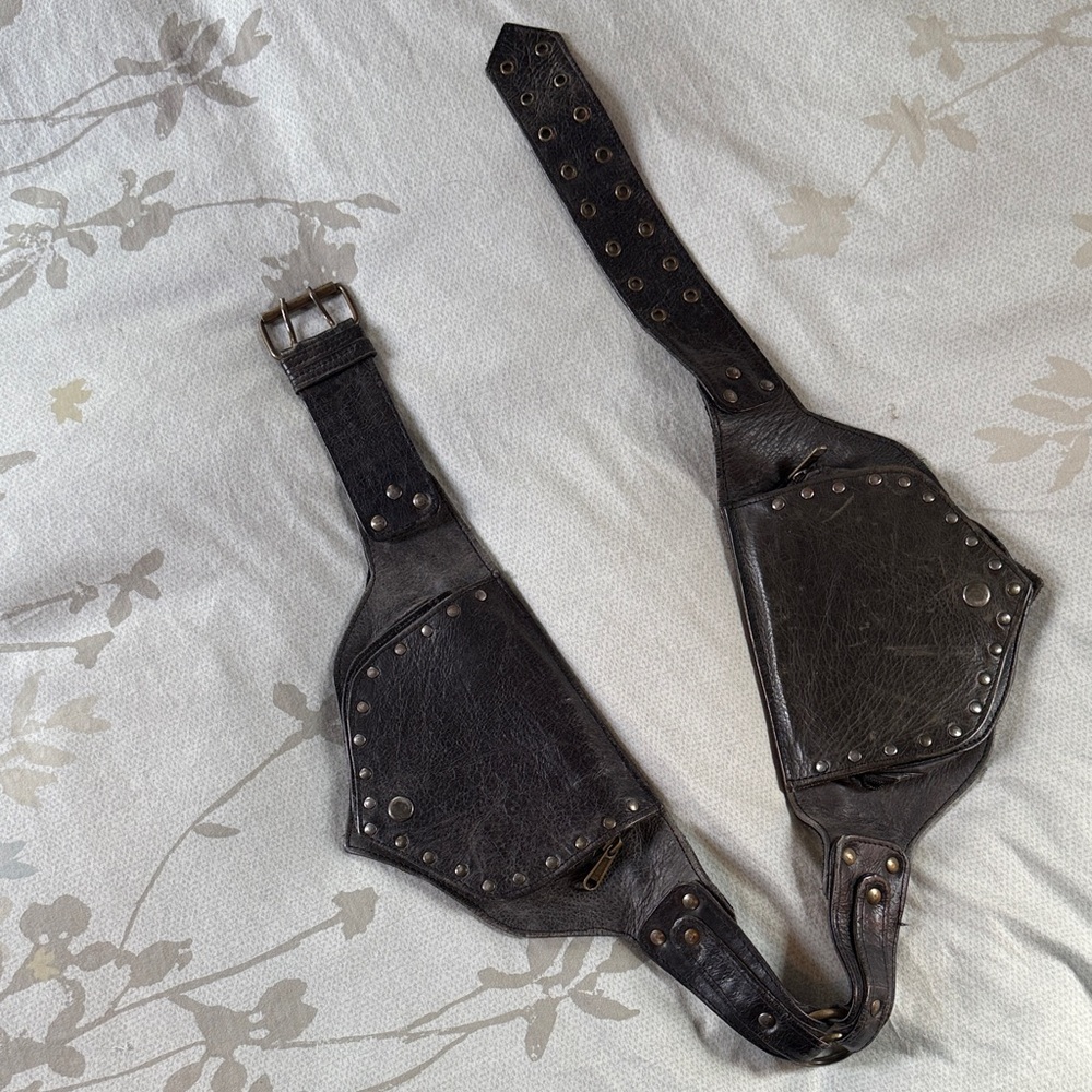 Festival style Black Leather Utility Belt